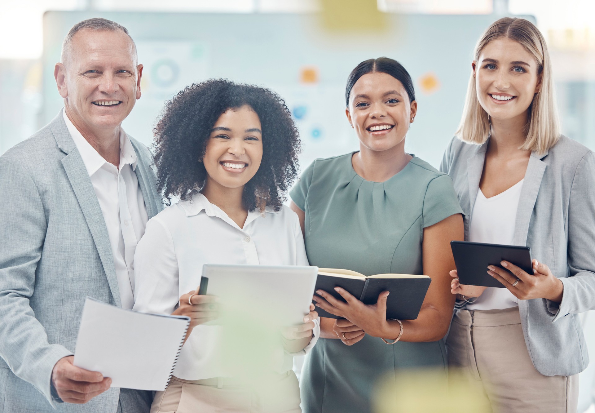 Collaboration, teamwork and network with business people in marketing, consulting and planning office building. Business meeting, support and vision with employees in strategy, innovation and mission